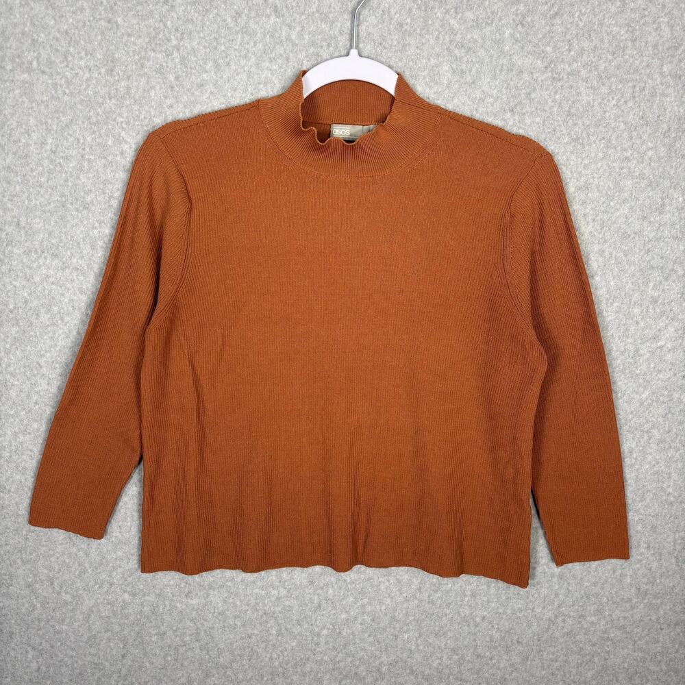 ASOS Top Womens 10 Ribbed Crop 3/4 Sleeve Camel Copper Neutral Stretch Basic